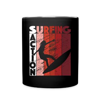 Surfenaktion Retro Surfer Beach - Tasse einfarbig - Schwarz - Vorne