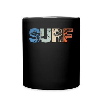 Surf Beach And Palm Trees - Full Colour Mug - black - Front