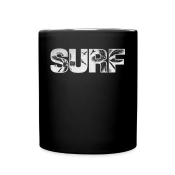 Surf Beach And Palm Trees - Full Colour Mug - black - Front