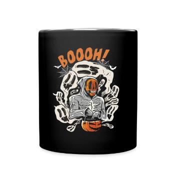 Skeleton Dinosaur Trex Dino Pumpkins Moon Boys - Full Colour Mug - black - Front