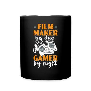 Filmmaker By Day Gamer By Night Filmmaking Gaming - Full Colour Mug - black - Front