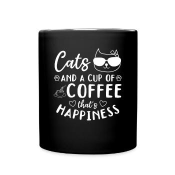 Cats And A Cup Of Coffee That's Happiness - Cat - Full Colour Mug - black - Front