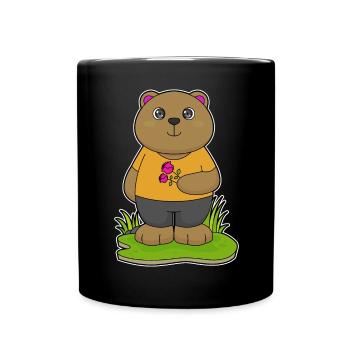 Bär Blumen - Tasse einfarbig - Schwarz - Vorne