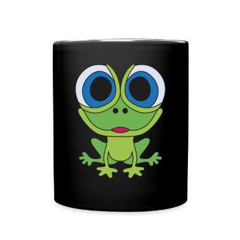 Green frog with big eyes Design with toad - Full Colour Mug - black - Front