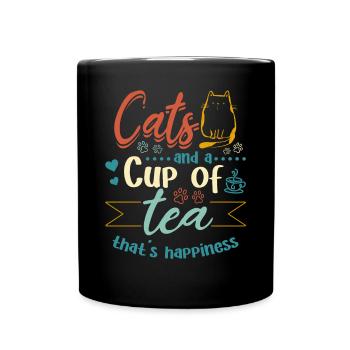 Des chats et une tasse de thé qui fait le bonheur - Cat Owner - Mug uni - noir - Devant