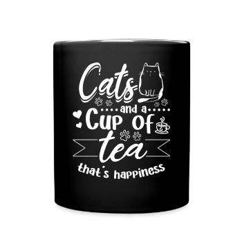 Cats and a cup of Tea that's Happiness - Cute Cat - Full Colour Mug - black - Front