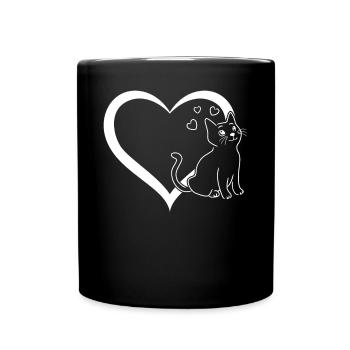 Katzenliebhaber - Katzenherz Katzenbesitzer - Tasse einfarbig - Schwarz - Vorne