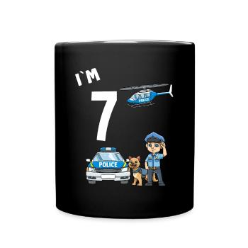 7 Geburtstag Polizei Shirt - 7 Jahre alt Polizist - Tasse einfarbig - Schwarz - Vorne