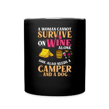 Camping Wine Drinker Beginner Camper Hiking - Full Colour Mug - black - Front