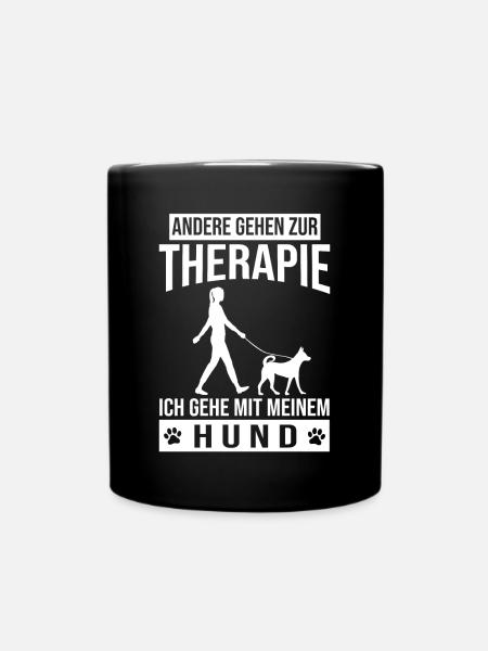 Hund Frauchen Gassi Gehen - Tasse einfarbig - Schwarz