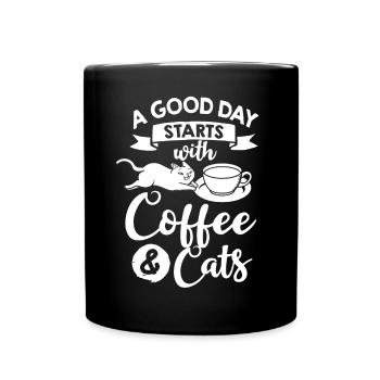 Coffee Cat Machine Kitten Cup Beans - Full Colour Mug - black - Front