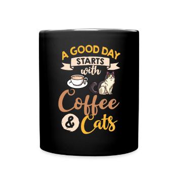Kaffee Katze Maschine Kätzchen Tasse Bohnen - Tasse einfarbig - Schwarz - Vorne