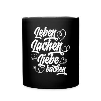 Leben Lachen Lieben Backen Lustiges Backen - Tasse einfarbig - Schwarz - Vorne