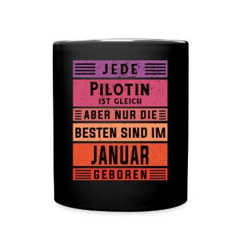 Flugzeug Geburtstag Januar geboren Pilotin - Tasse einfarbig - Schwarz - Vorne
