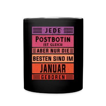 Briefbote Geburtstag Januar geboren Postbotin - Tasse einfarbig - Schwarz - Vorne