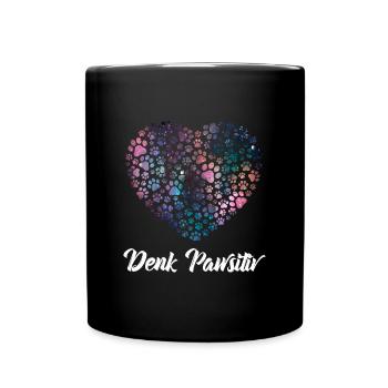 Denk Positiv ( Pawsitiv ) Hundeherz- Hunde Sprüche - Tasse einfarbig - Schwarz - Vorne
