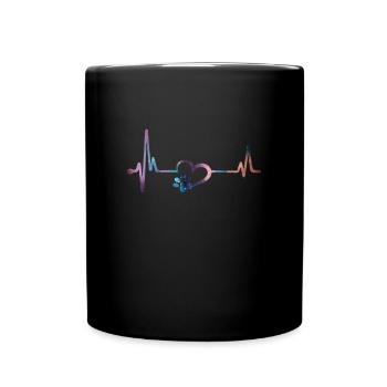 Heartbeat Dogs Paws Frequency - Dog Sayings - Full Colour Mug - black - Front
