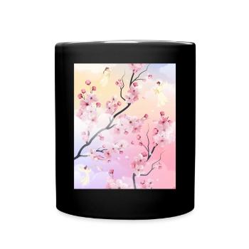 Angelcore Aesthetic Cheery Blossom Japanese - Full Colour Mug - black - Front