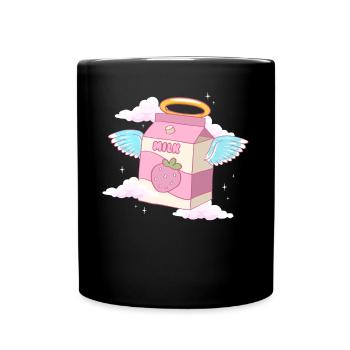 Angelcore Aesthetic Kawaii Erdbeer-Milch-Engel - Tasse einfarbig - Schwarz - Vorne