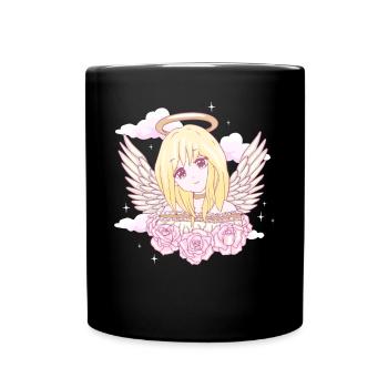 Angelcore Ästhetische Anime Mädchen Rosen Engel Ha - Tasse einfarbig - Schwarz - Vorne