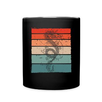 Bunter Drache Retro - Tasse einfarbig - Schwarz - Vorne