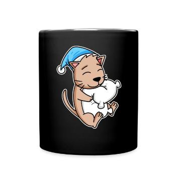 Chat avec bonnet de couchage et oreiller - Mug uni - noir - Devant