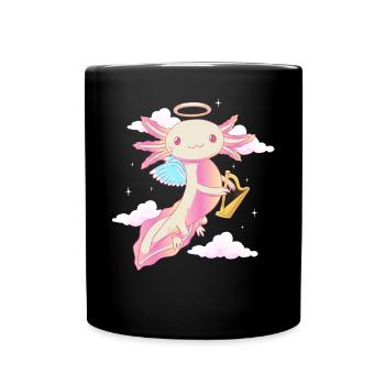 Angelcore Ästhetik Kawaii Axolotl Engel Halo - Tasse einfarbig - Schwarz - Vorne