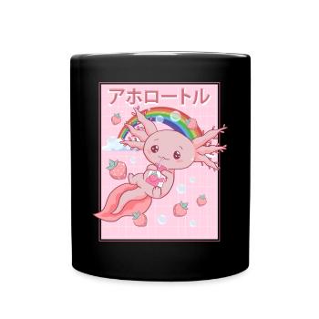 Kawaii Axolotl Strawberry Milk - Full Colour Mug - black - Front