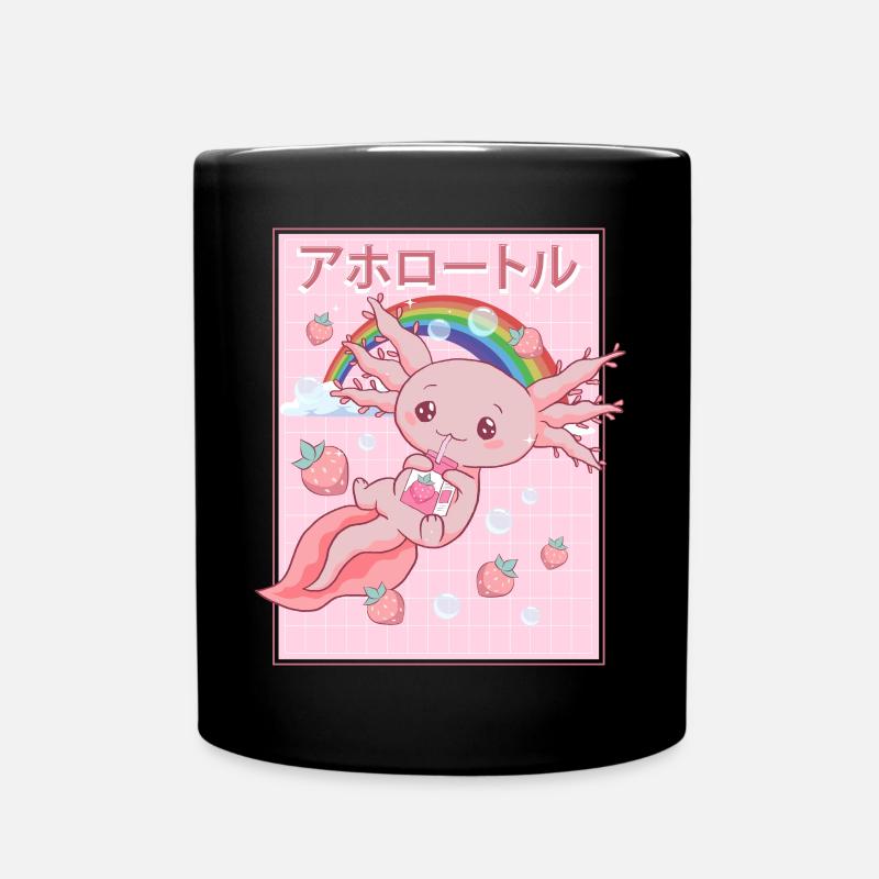 Kawaii Axolotl Erdbeermilch - Tasse einfarbig - Schwarz