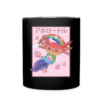 Kawaii Axolotl Erdbeermilch Gay Pride - Tasse einfarbig - Schwarz - Vorne