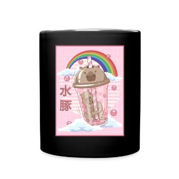 Lustiger Boba Tee Capybara Japanisch Kawaii - Tasse einfarbig - Schwarz - Vorne