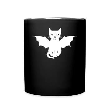 Cat Bat Wings Cat Halloween Cat - Full Colour Mug - black - Front