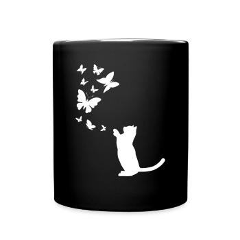Chat avec papillons Amoureux des chats Catbe - Mug uni - noir - Devant