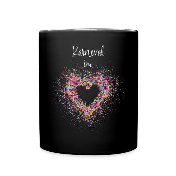 Karneval im Herz Konfetti Fasching Weiberfasnacht - Tasse einfarbig - Schwarz - Vorne