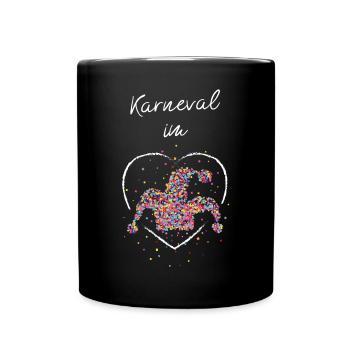 Karneval im Herz Fasching Konfetti Narrenkappe - Tasse einfarbig - Schwarz - Vorne