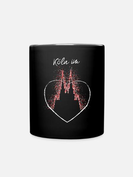 Köln im Herz Kölner Dom Rot Weiss Jeck Karneval - Tasse einfarbig - Schwarz