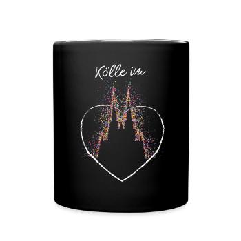 Kölle im Herz Kölner Dom Köln Konfetti Fasching - Tasse einfarbig - Schwarz - Vorne
