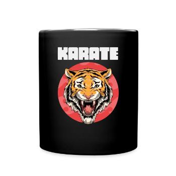 Lustiger Karate-Tigerkopf - Tasse einfarbig - Schwarz - Vorne