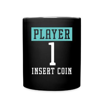 Spieler 1 Münze einwerfen Arcade Videospiel Gamer - Tasse einfarbig - Schwarz - Vorne