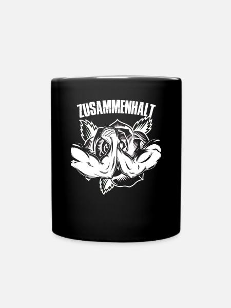 zusammenhalt mit rose in weiss - Tasse einfarbig - Schwarz
