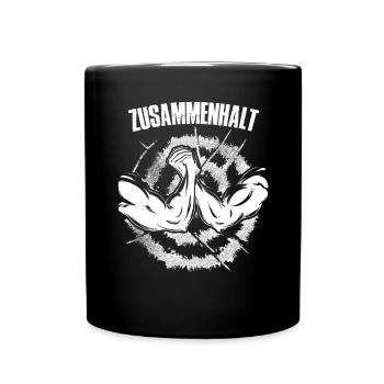 zusammenhalt in Weiss mit Bizeps - Tasse einfarbig - Schwarz - Vorne