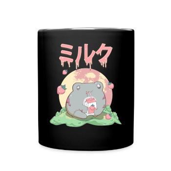 Zombiecore Aesthetic Kawaii Frog Strawberry Milk - Full Colour Mug - black - Front