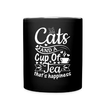Katzen und eine Tasse Tee - das ist Glück - Teelie - Tasse einfarbig - Schwarz - Vorne