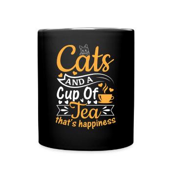 Katzen und eine Tasse Tee - das ist Glück - Teelie - Tasse einfarbig - Schwarz - Vorne