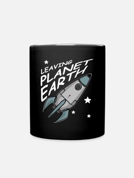 Leaving Planet Earth, Rocket in Space, Shirt - Full Colour Mug - black