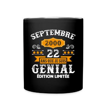 22 Ans Anniversaire Vintage Né(e) Septembre 2000 - Mug uni - noir - Devant