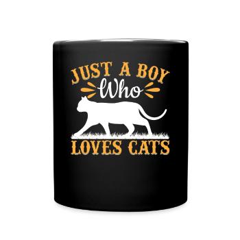 Cat Lover Cute Cat Owner I Just A Boy Who Loves Ca - Full Colour Mug - black - Front
