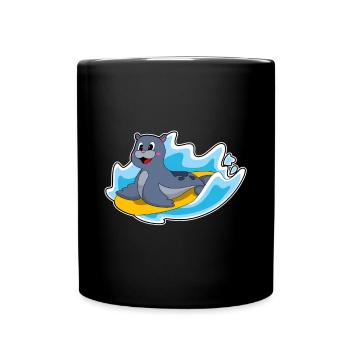 Seal Surfing Surfboard Summer - Full Colour Mug - black - Front