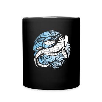 Koi Karpfen blauen Wellen - Tasse einfarbig - Schwarz - Vorne