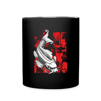 Weißer Koi mit rot - Tasse einfarbig - Schwarz - Vorne